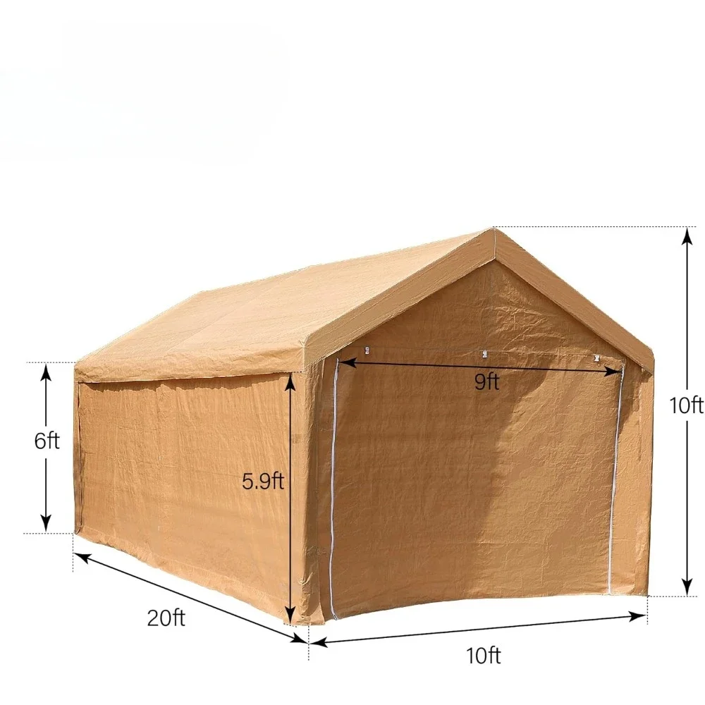 10x20 ft schwere Carport Auto Baldachin Garage extra Lagers chutz Boot Party Zelte Schuppen mit abnehmbaren Seitenwänden und Türen, beige