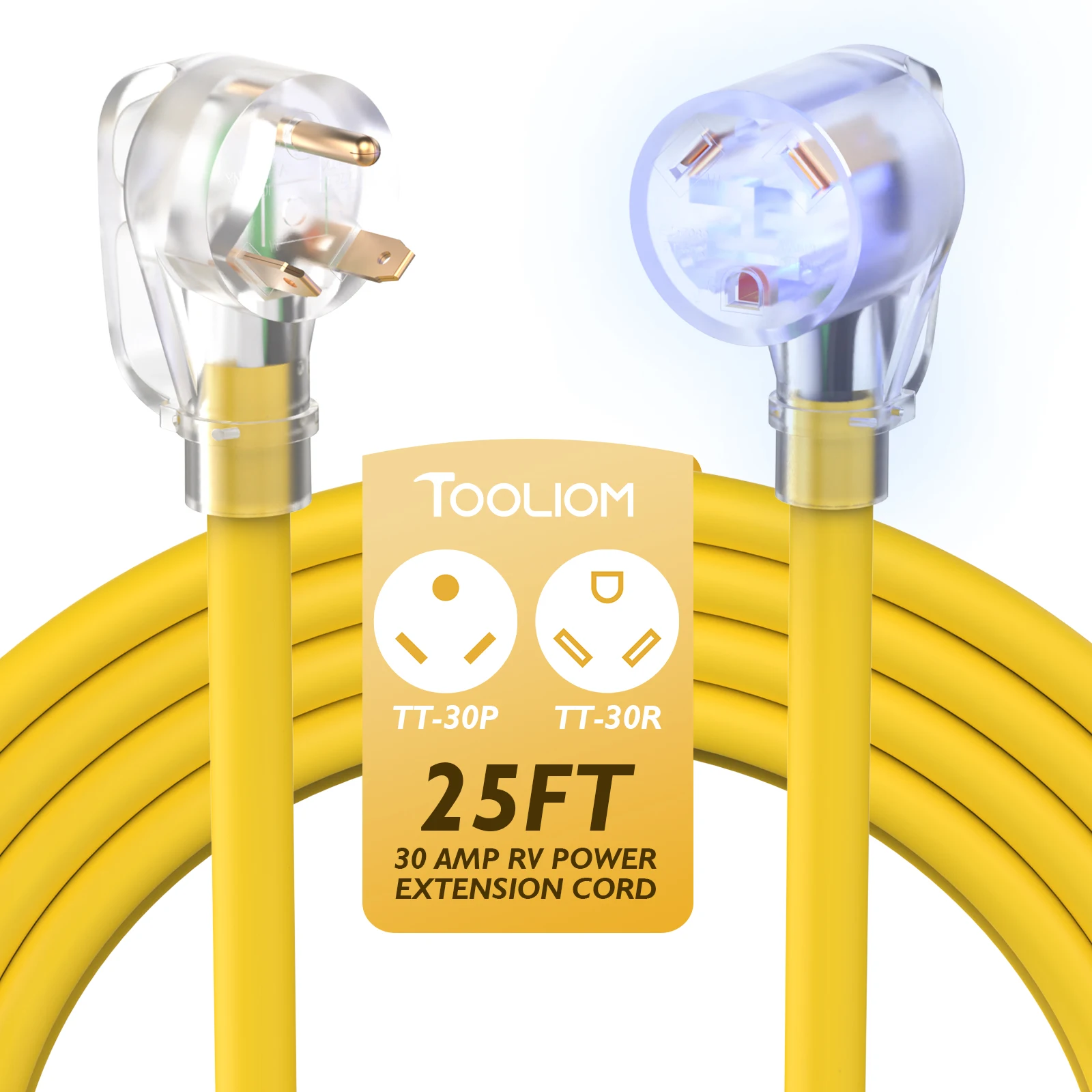 

TOOLIOM 30Amp Generator Cord, 125V 3750W, 10/3 AWG, 25/50FT, NEMA TT-30P/TT-30R, LED Handle, UL Listed, for RV Trailer Campers.