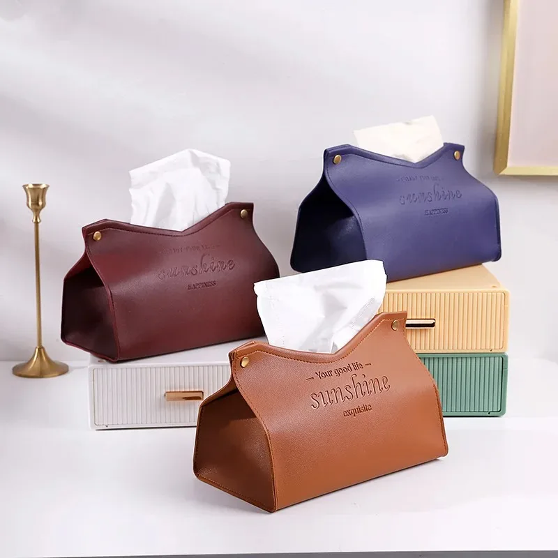 Living Room Dining Room Tissue Box Environmentally Friendly Leather Multi-purpose Solid Color Creative Napkin Storage Box