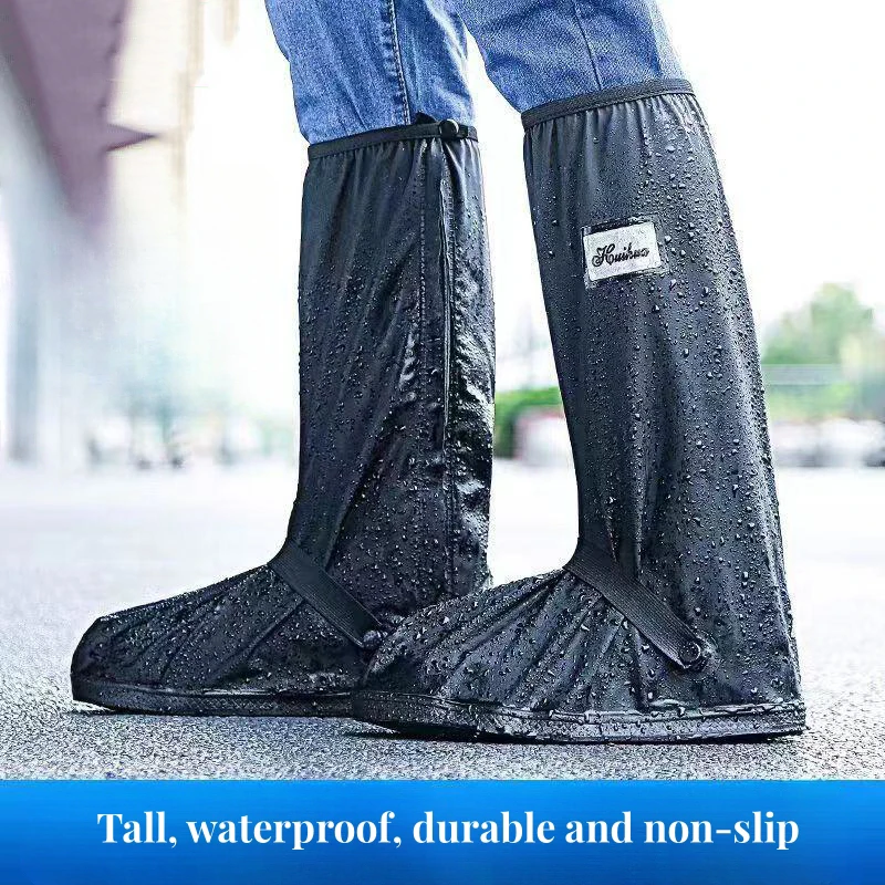 Unisex Reusable Rain Boot Shoe Cover Black Waterproof High Top Shoes Dust Covers for Motorcycle Bike Rain Cover Men Women