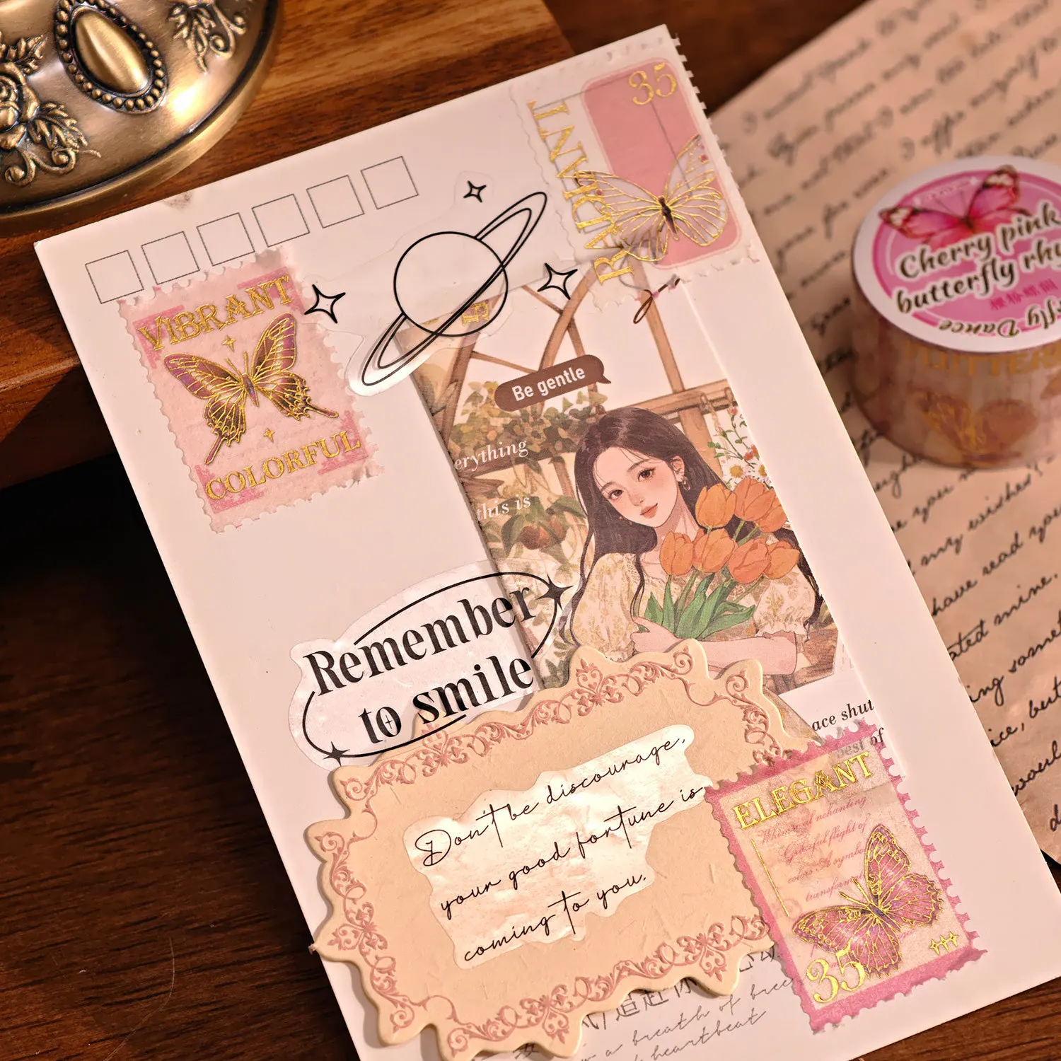 1 Roll 2.5x300cm Vintage Butterfly Gold Foil Tape Stickers, Dreamy Butterfly Patterns, Journal DIY Collage Decor Tape Material