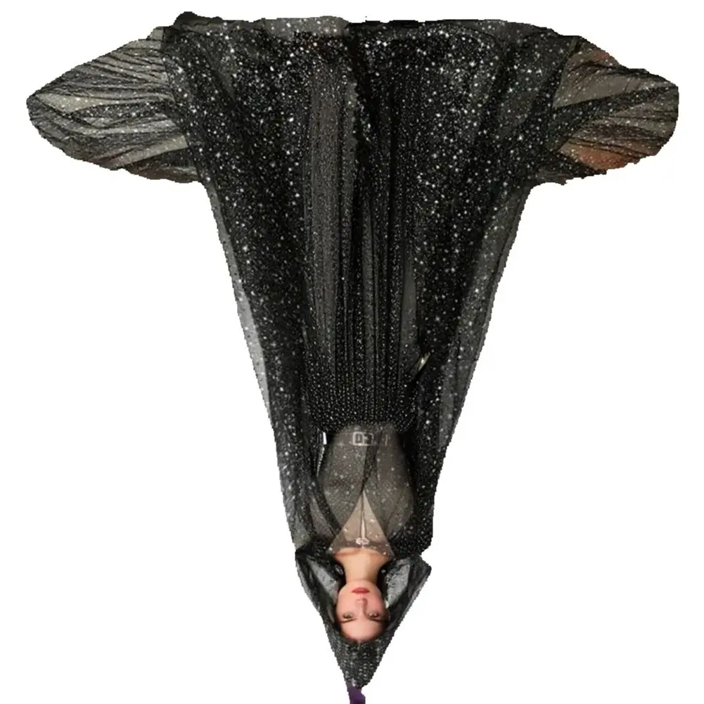 Long Train Sparkling Long Sheer Elf Cloak Gothic Witch Ponchos 2025 Multi-layered Tulle Cloak Halloween Cosplay Hooded Cape