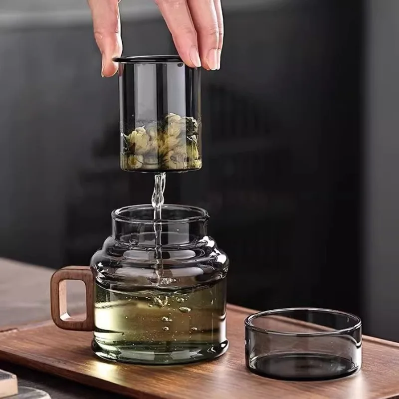 Mini-Glas-Teekanne mit Teefilter, Getrenntes Tee- und Wasserdesign, Kleine Büro-Teekanne für Kaffee und Getränke