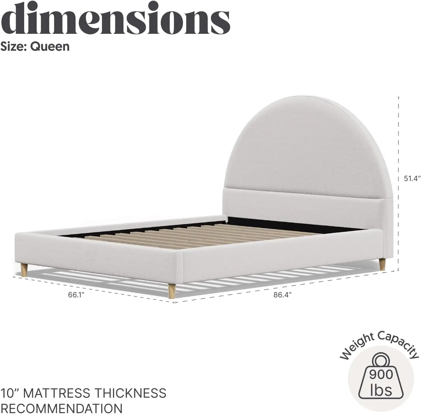 DG Casa Boucle Cloud Bed Frame with Arch Shaped Headboard, Upholstered in Soft Fabric, Platform Bed Frame with Solid Wood Legs