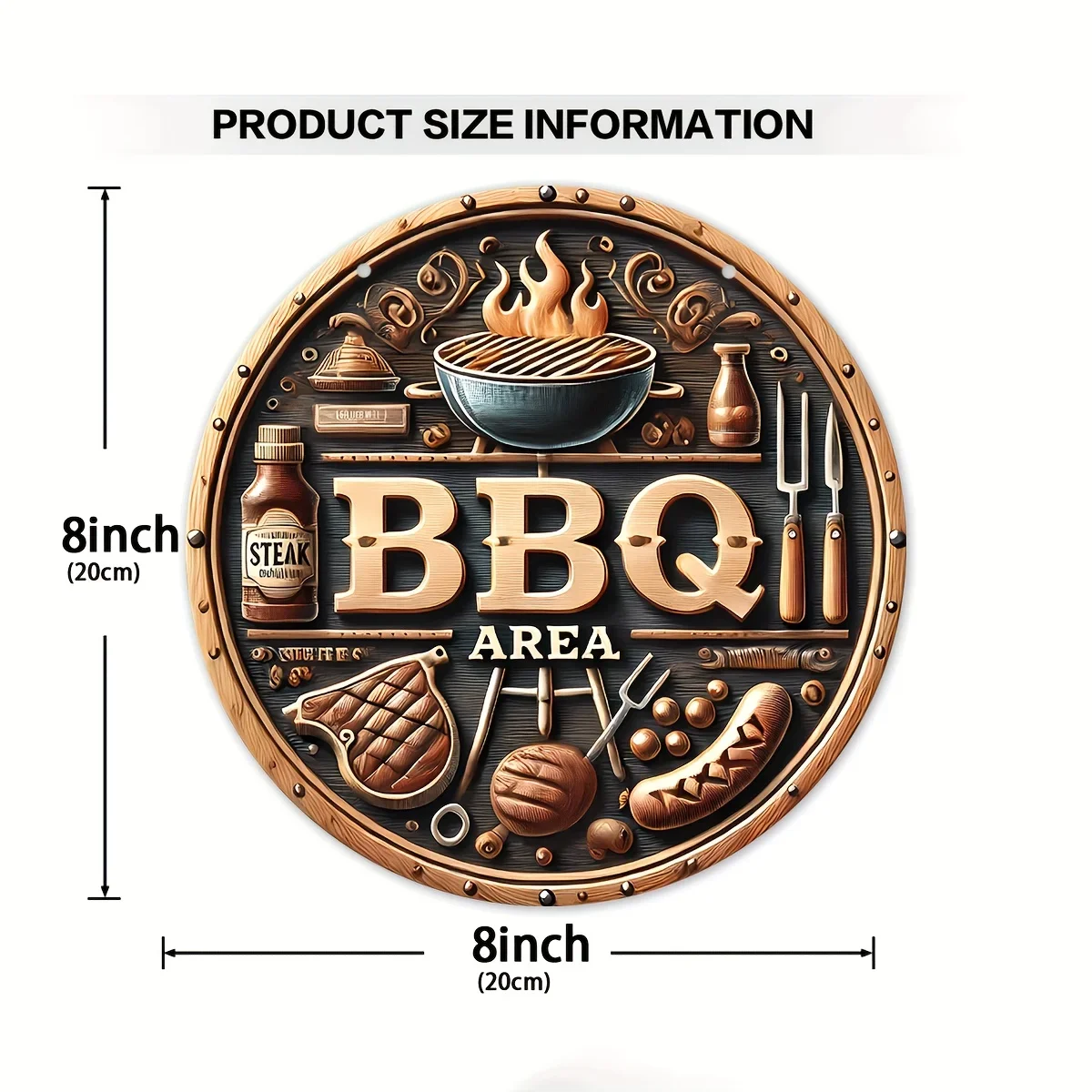 Vintage 8 Inch Round Aluminum Grill Area Sign Ideal for Outdoor Walls Garages and Patios Perfect Addition to Farmhouse Garden