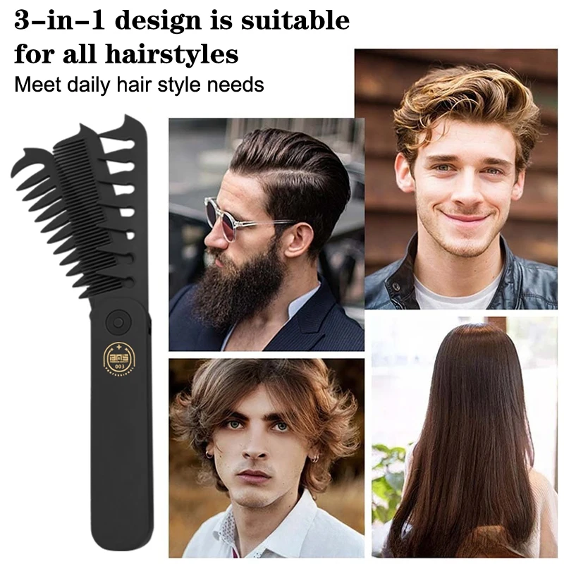 3 In 1 Folding Comb Plastic Wide Tooth Oil Comb Beard Comb Multifunctional Lightweight Haircutting Comb Styling Tool