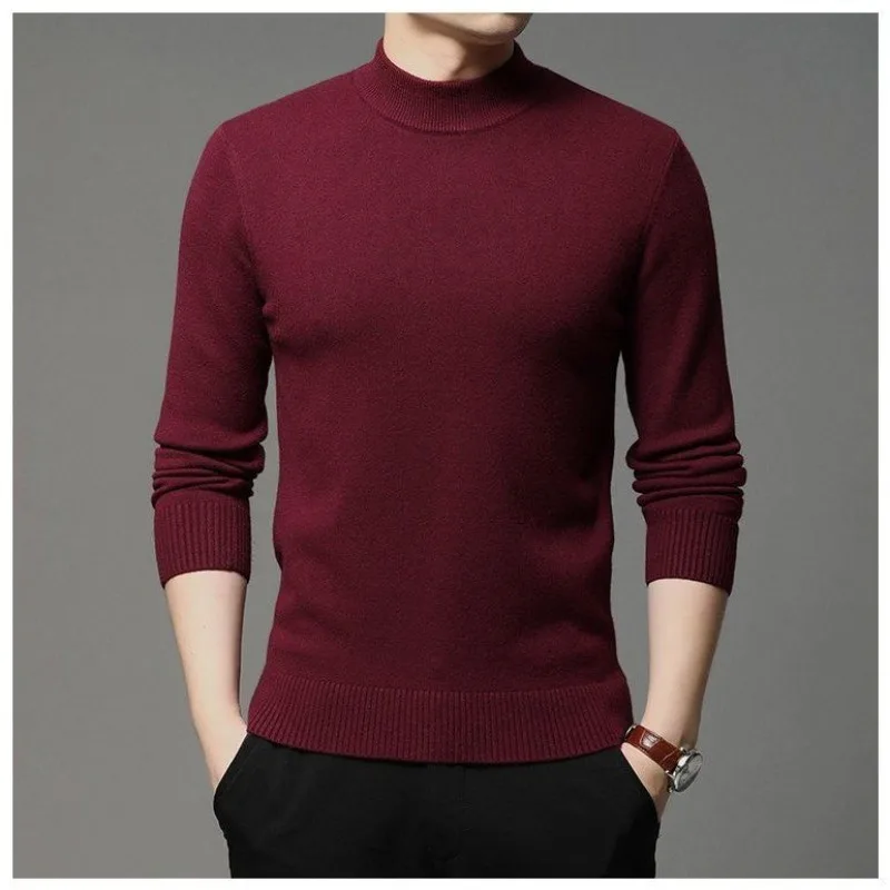 2023 Spring and Autumn Men\'s Half High Neck Pullover Solid Color Combination Casual Fashion Elegant Commuter Long Sleeve Sweater