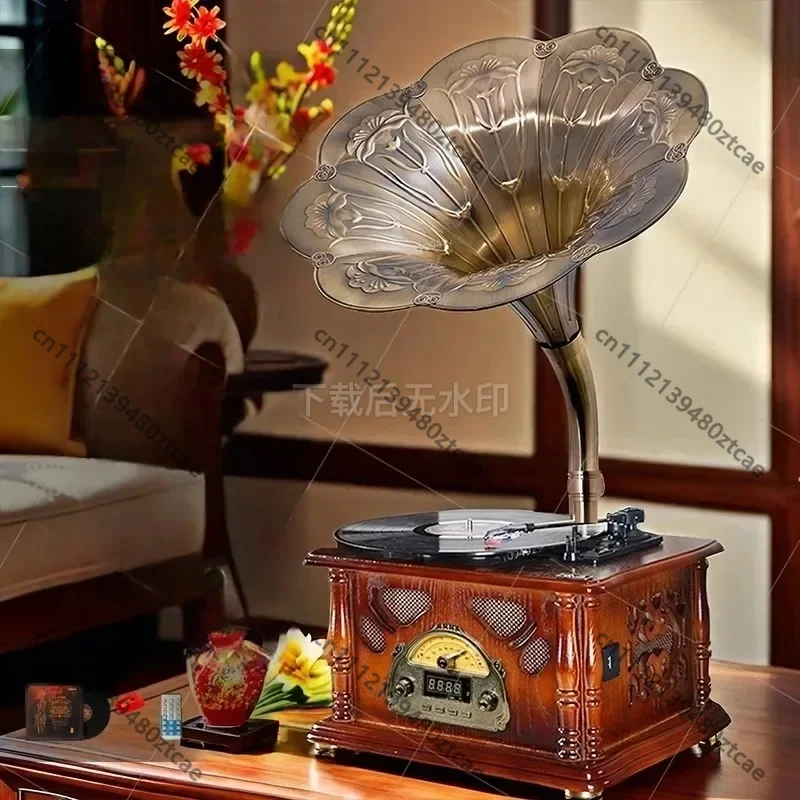 Vintage Phonograph Vinyl Record Player Classical Retro Bluetooth Speaker Big Speaker Plug-in Desktop Birthday Gift