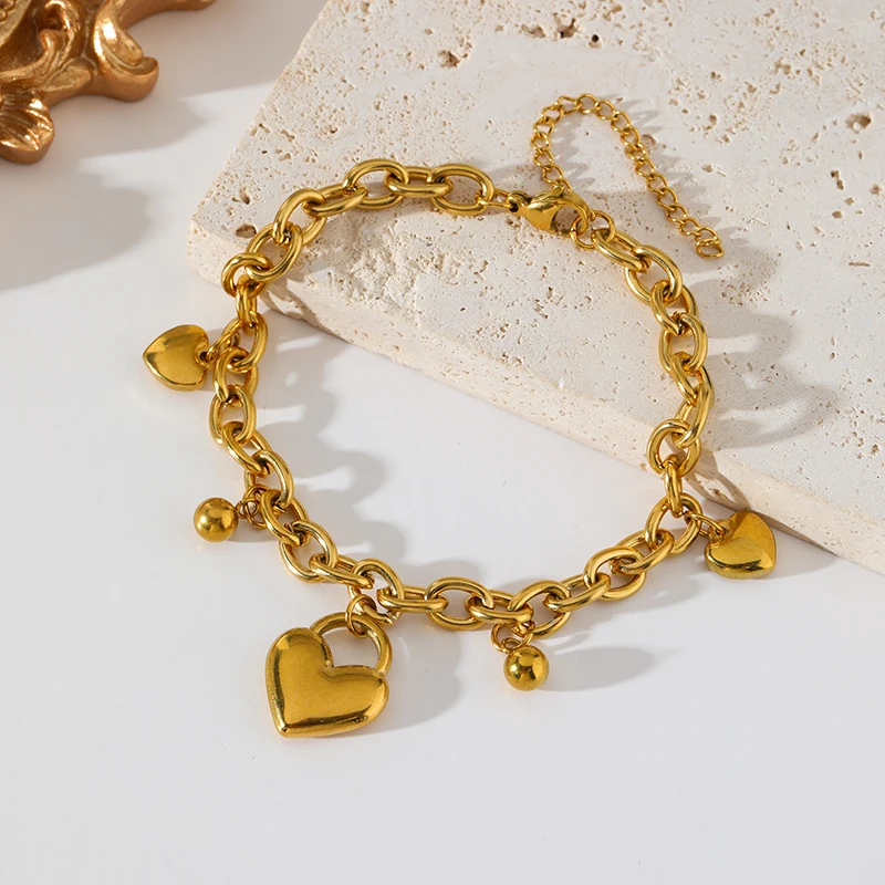 EILIECK 316L Edelstahl Metall-Herzperlen Anhänger Halskette Armband Set für Damen Modisches Statement Wasserdichtes Schmuckgeschenk – Detail 12