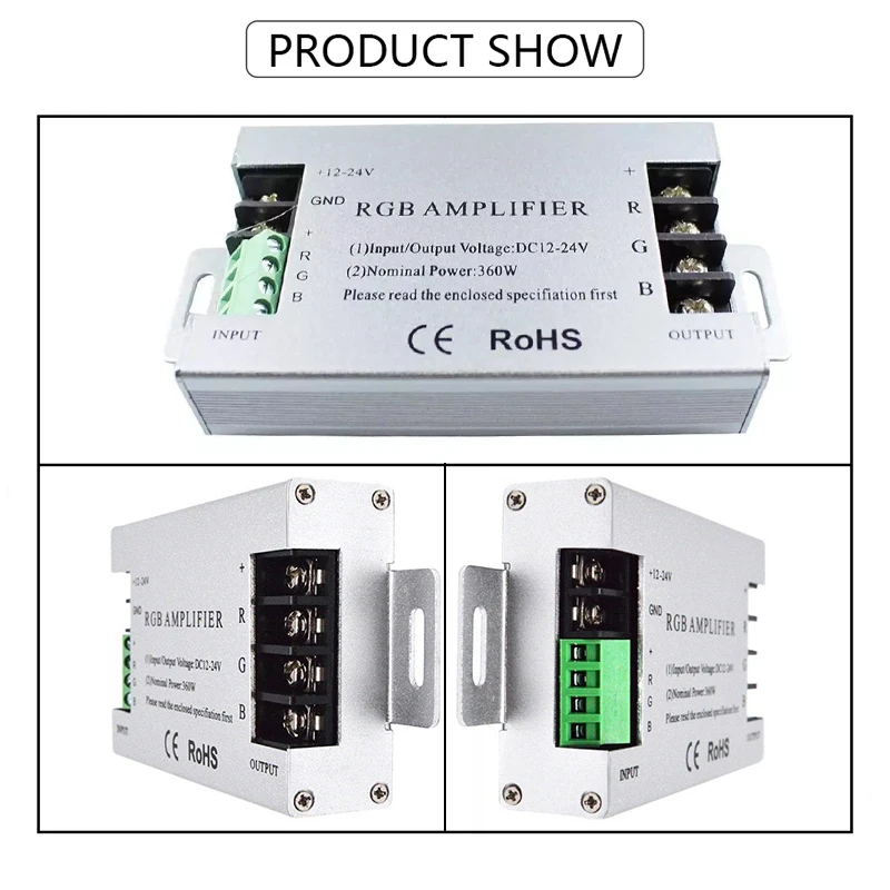 30A RGB High Speed Sync Amplifier 12V 24V DC Aluminum Shell LED Lamp Power Expander Constant Voltage PWM Dimming Signal Repeater