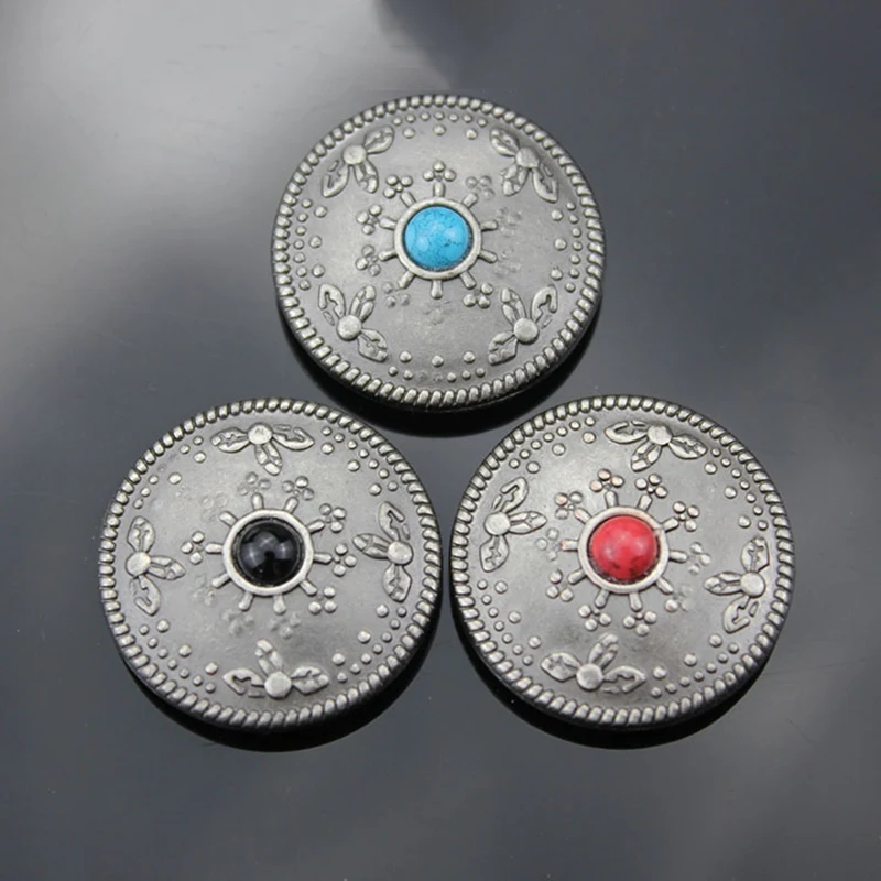 5 pz 25mm argento antico colore strass floreale Vintage in pelle artigianale portafoglio cintura cappello decorazione fai da te Conchos bottone vite
