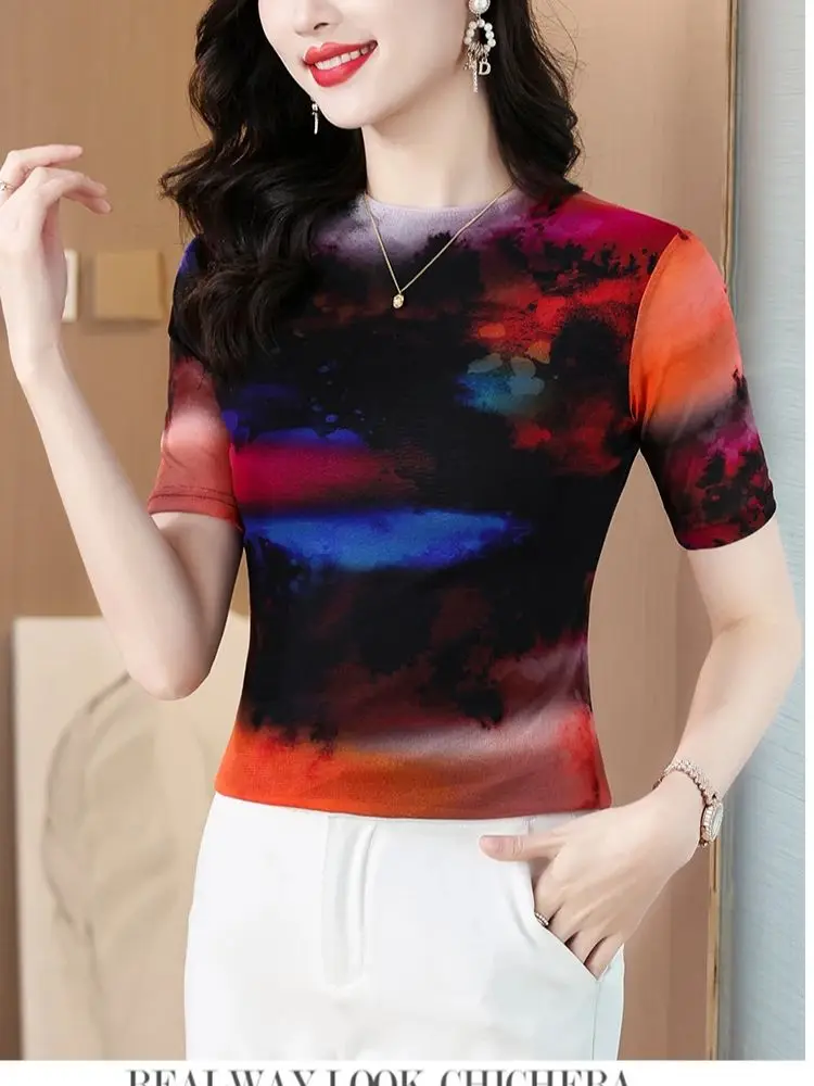 Spring Summer Summer T Shirt Women Short Sleeves Tee Shirt High Elasticity Thin Dancing T-shirt Female Top