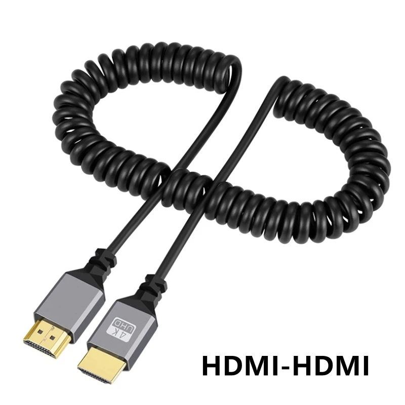 4K@60HZ 0.5-2.2M Compatible HDMI TO Micro Mini HDMI-Compatible Coiled Extension Flexible Spiral Cable Male To Male Plug HD Cable