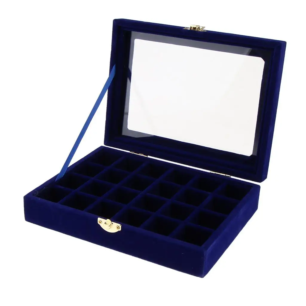 Velvet Case Earring Necklace Organizer Display Jewelry Storage Box 24 Grid Jewelry Packaging Jewelry Box