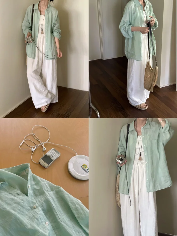 

Легкая летняя женская рубашка MMCC из льна свободного кроя с длинным рукавом для защиты от солнца и кондиционирования воздуха