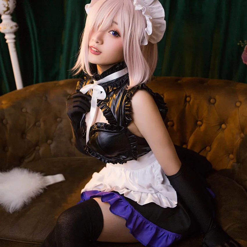 Anime Fate Grand Order Mash Kyrielight Cosplay Costume Wig FGO Sexy Lolita Maid Dress Anime Cosplay Halloween Party Outfits