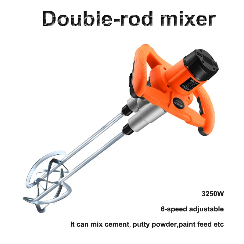 

6 Speeds Adjustable Electric Concrete Mixer Industrial Grade Mixer Concrete Cement Double-Rod Mixing Machine 3250W