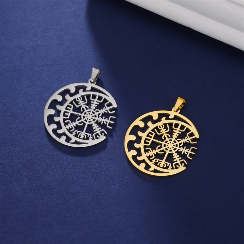 European Charms 5pcs/ Lot Stainless Steel Moon Snowflake Hollow Necklace  For Women Hot Fashion Vintage Trendy Pendant Jewelry