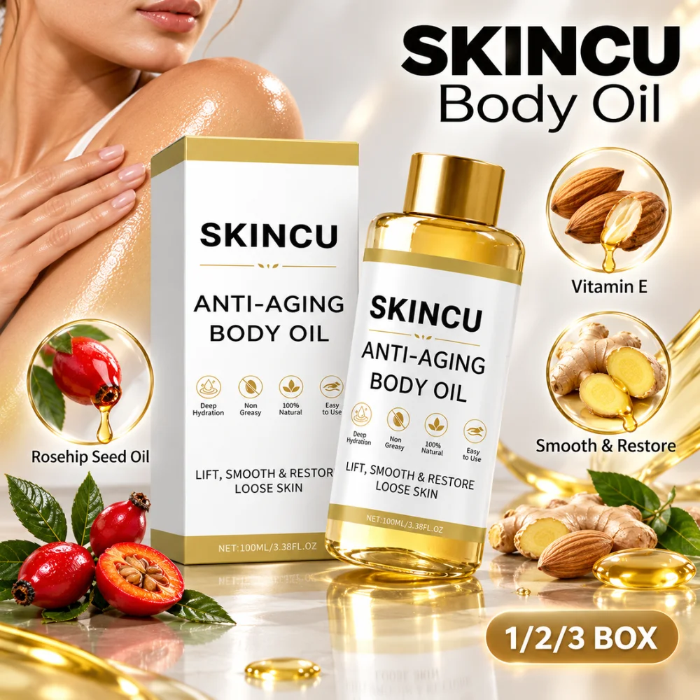 SKINCU Firming Body Oil 100ml Rosehip Almond Ginger Vitamin E Deep Hydrating Non Greasy Massage Oil for Dry Rough Skin Care Oil