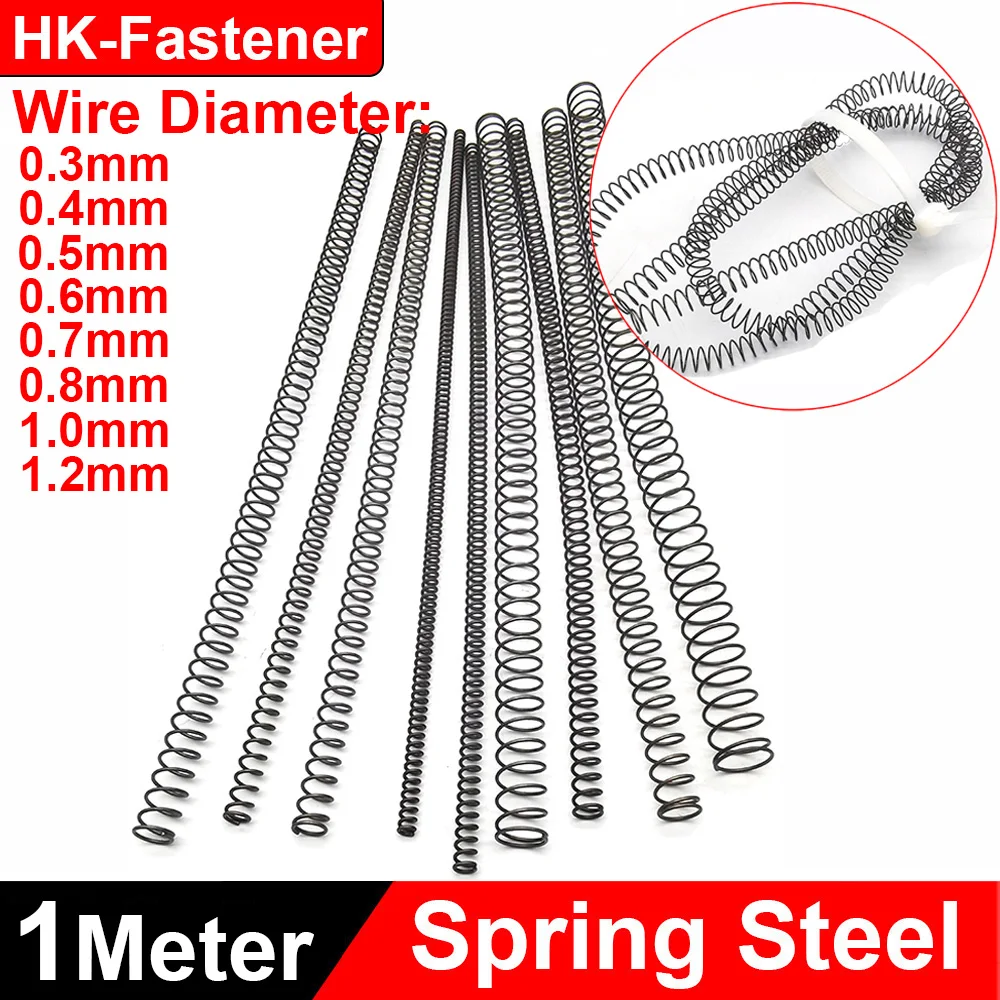 

1PCS Spring Steel 1 Meter Long Spring Compression Pressure Springs Wire Diameter 0.3-1.2mm OD 2-18mm Length 1000mm