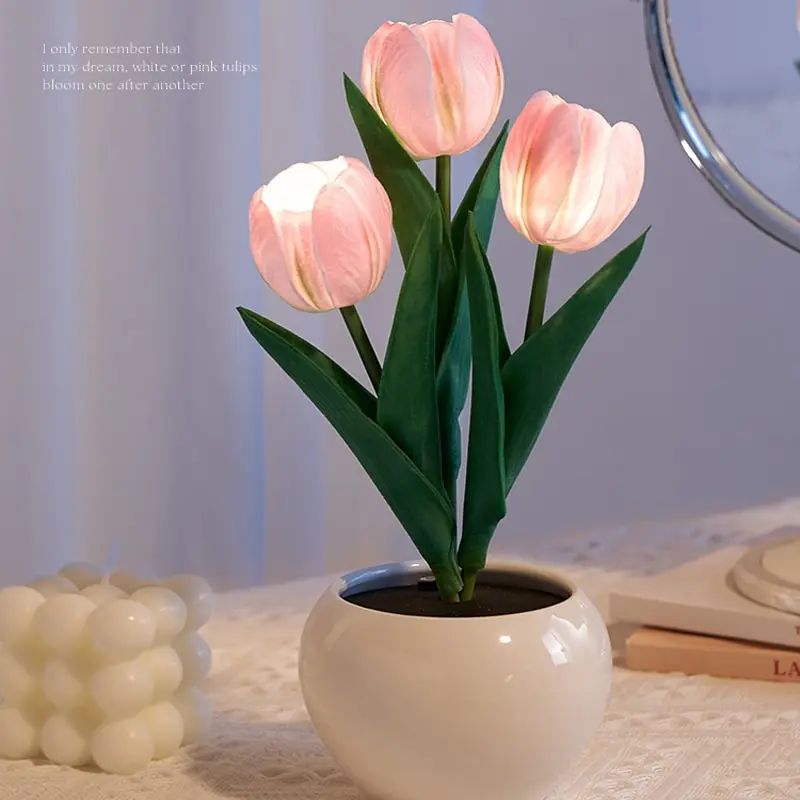 Tulip Table Lamp LED Bedside Lamp Simulation Flower Bouquet Bedroom Bedside Romantic Atmosphere Birthday Gift Home Decoration