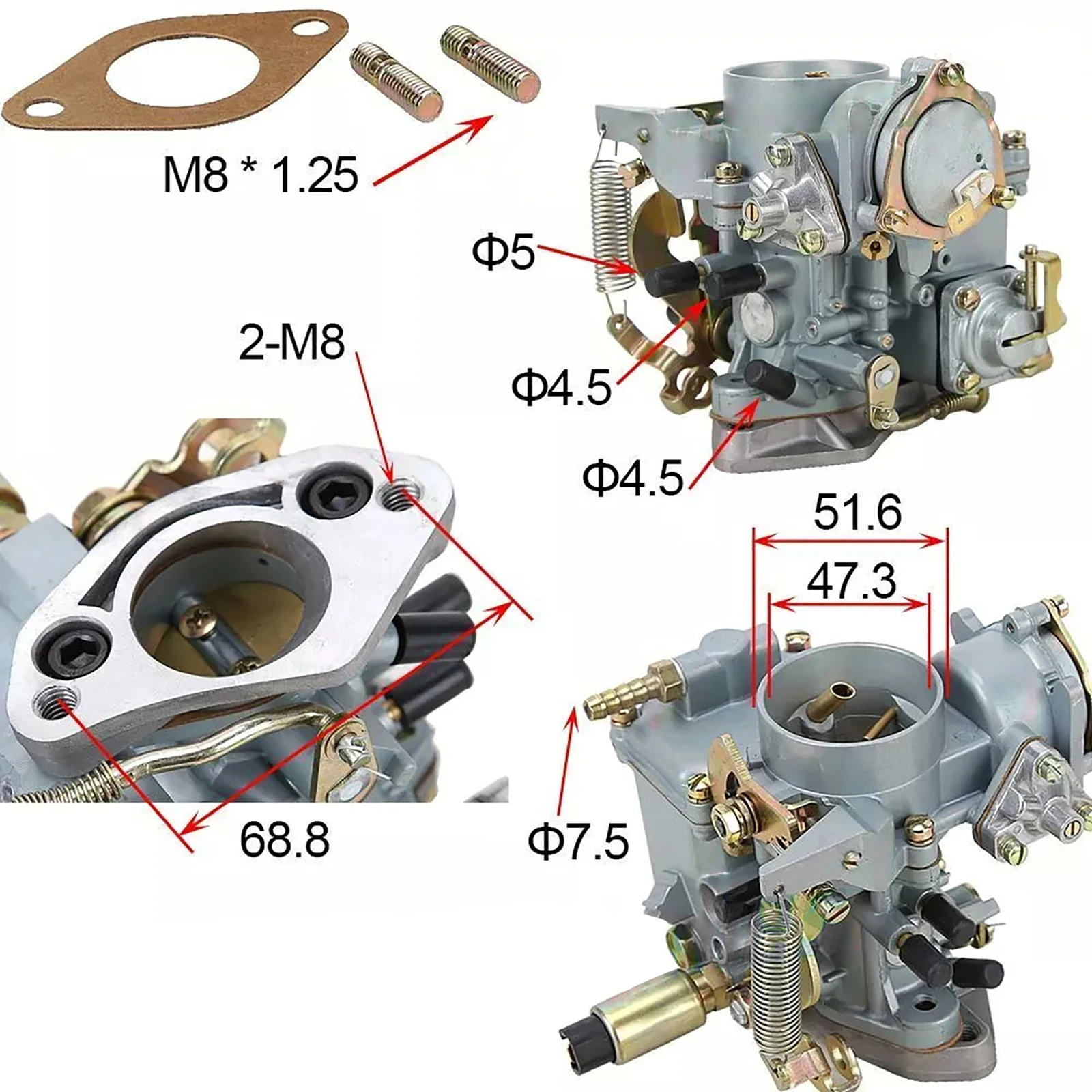 Carburetor 113129029A for VW Beetle 30/31 PICT-3 Type 1&2 Bug Bus Ghia W/ Gasket