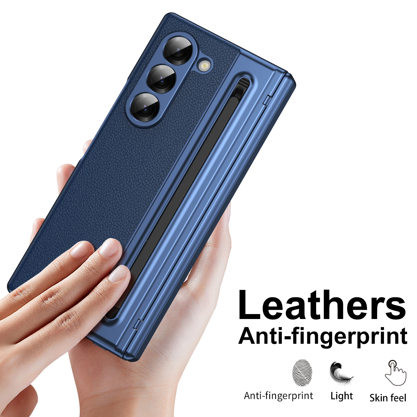 Etui Slim z efektem skóry do Samsung Galaxy Z Fold 7 6 5 4 3 z uchwytem na rysik Plastikowa składana osłona ochronna odporna na wstrząsy — zdjęcie produktu 6