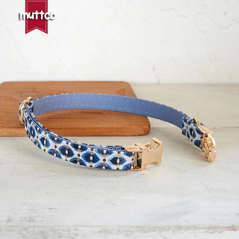 MUTTCO Engraved  national style design  self-design personalized cat collars BLUE TRIBE LEADER handmade collar  2 sizes UCC199