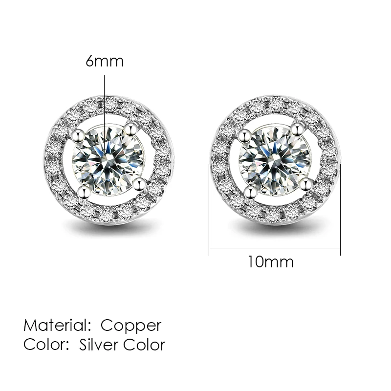 Classic Colorful Zirconia Bling Stud Earrings for Women Design Sliver Color Hearts Arrows 0.75 Carat Crystal Jewelry Gifts E836