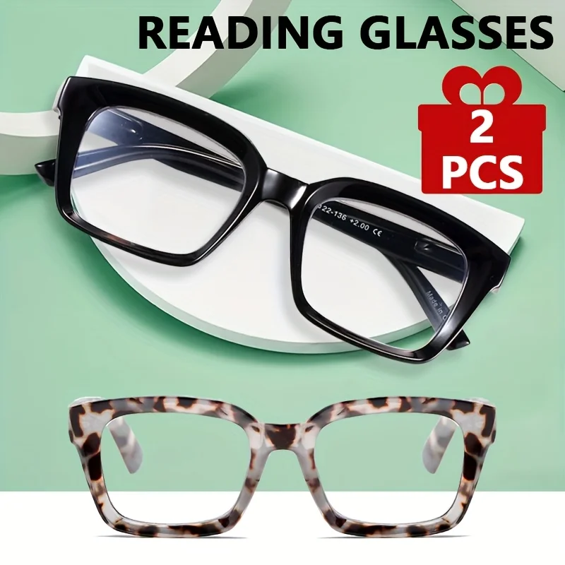 2 Stück 2025 Trend: Übergroße blaues Licht blockierende Brille – transparente Unisex-Lesebrille (+1,0 bis +3,0 Dioptrien)