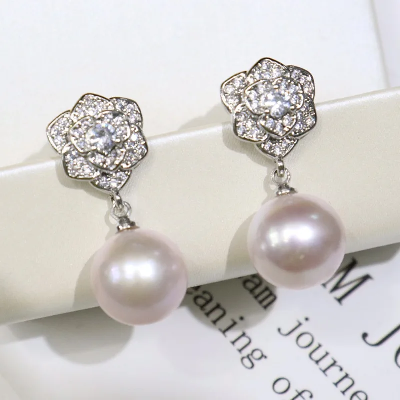 

New Freshwater Pearl Earrings for Women 9-10mm Round Beads Fashion Versatile Jewelry Genuine Pearl Earrings Wholesale