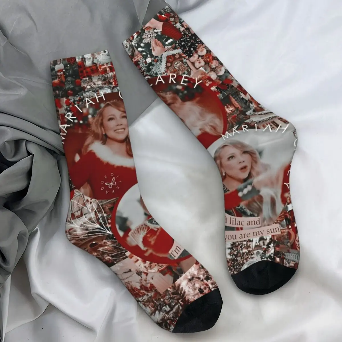 

Couple Socks Christmas Mariah Singer Carey Poster Stockings Autumn Novelty Warm Soft Socks Printed Climbing Anti Bacterial Socks