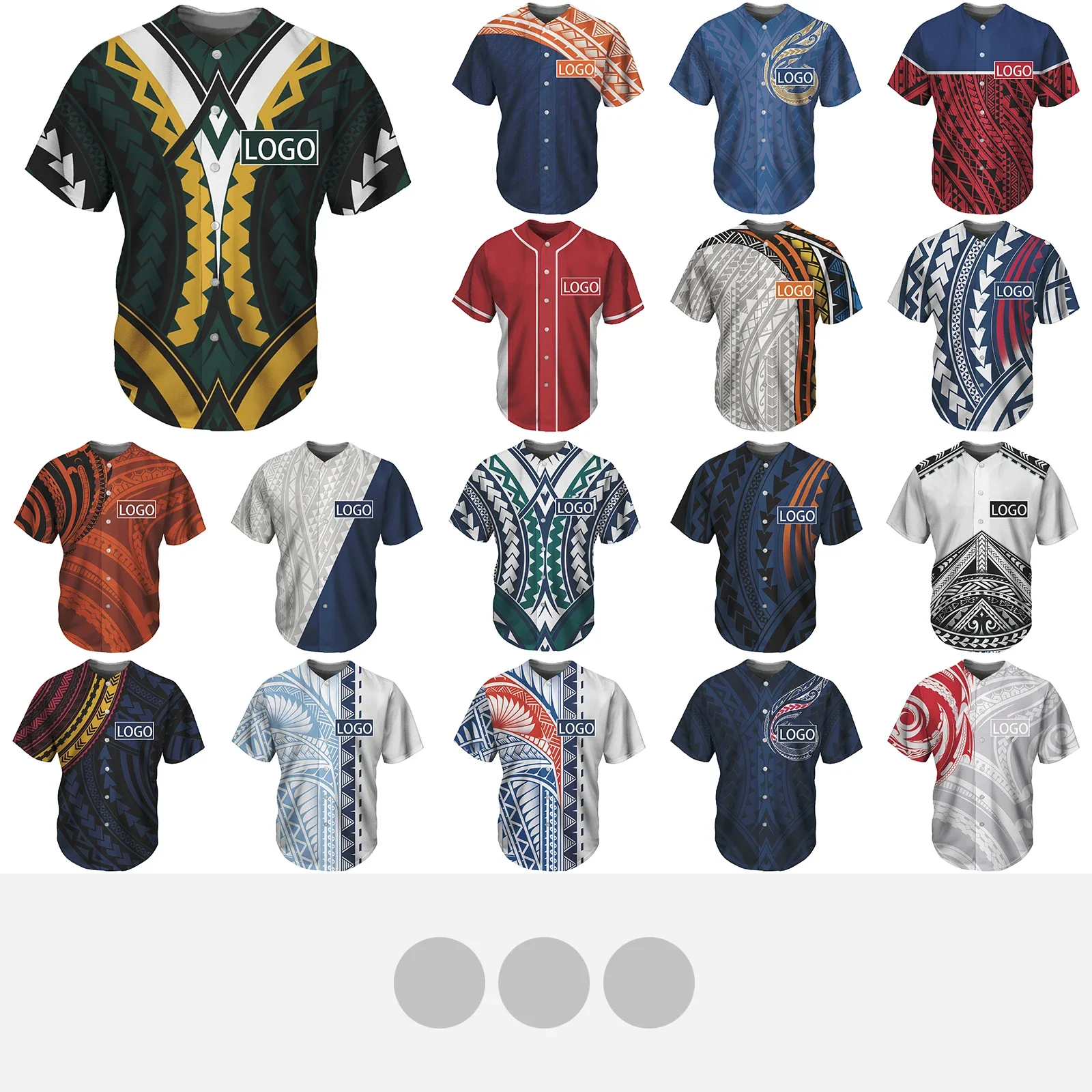 

Custom Polynesian Tattoo Prints Baseball Team LOGO/NAME Men Jersey Short Sleeve Thin Adult Breathable Baseball Button Shirt