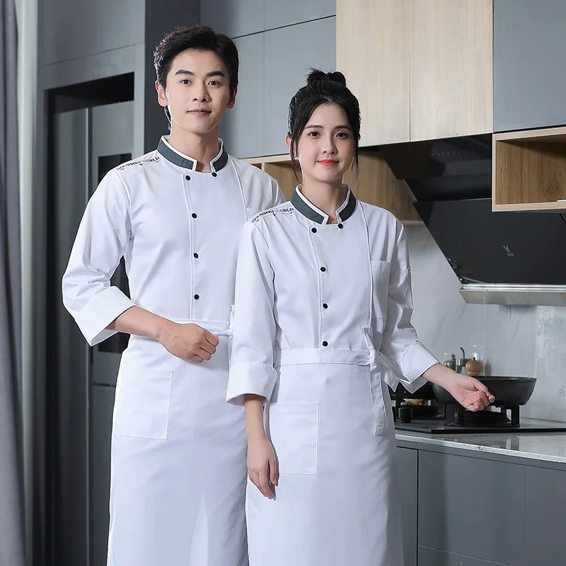 Chef Overalls Long Sleeve Men'S Women'S Autumn And Winter Clothing Hotel Restaurant Dining Kitchen Pastry Baking Cake Maker