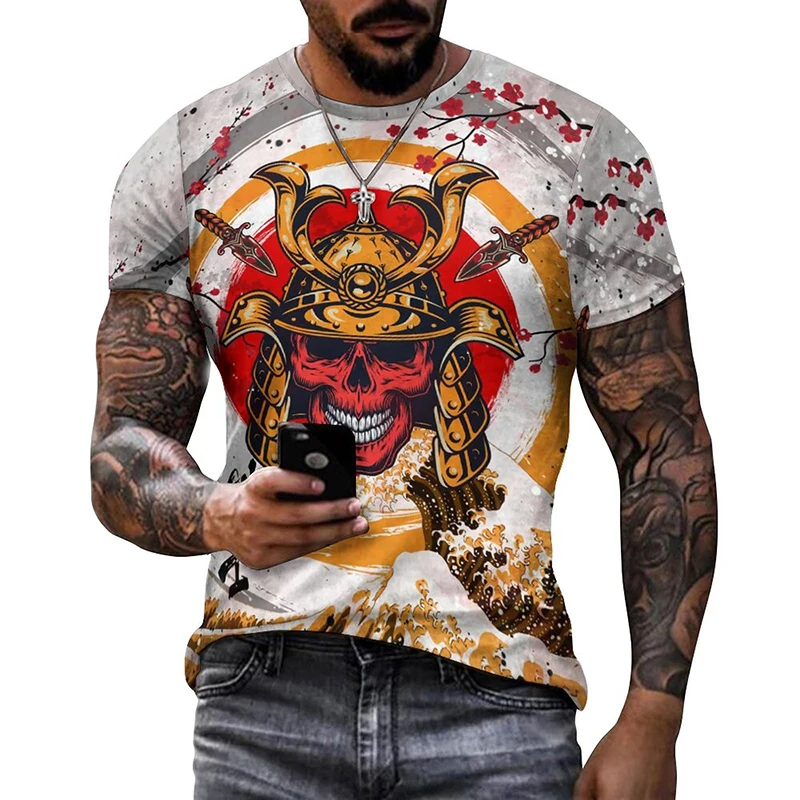 

Japanese Samurai Ink Wash Graphic T Shirt for Men Clothing Harajuku Fashion 3D Printed T-shirt Women Clothes Vintage Streetwear