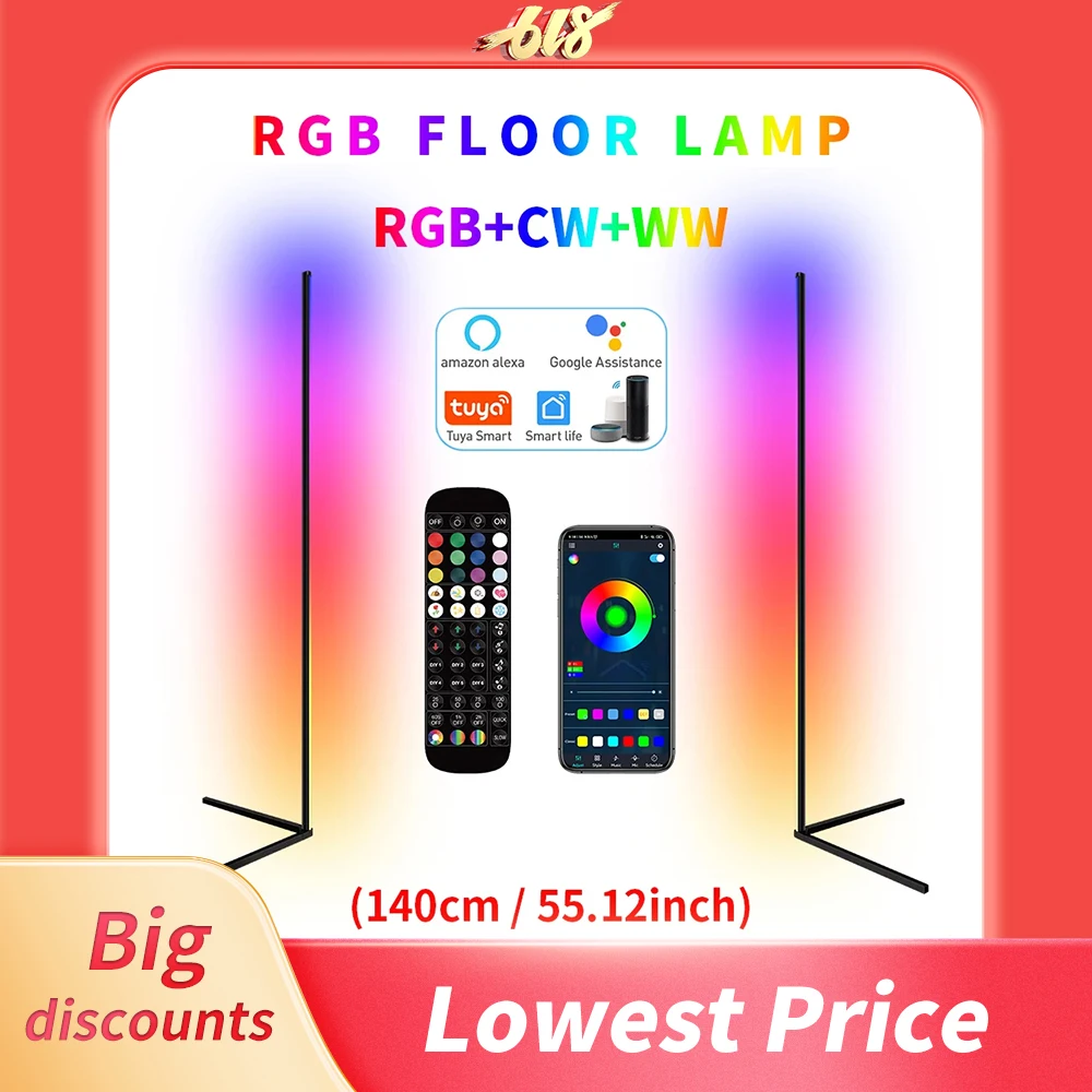 RGB LED Corner Lamp para sala de estar, luz, controle remoto, Home Decor, Smart App, atmosfera, Natal, controle remoto, 140cm