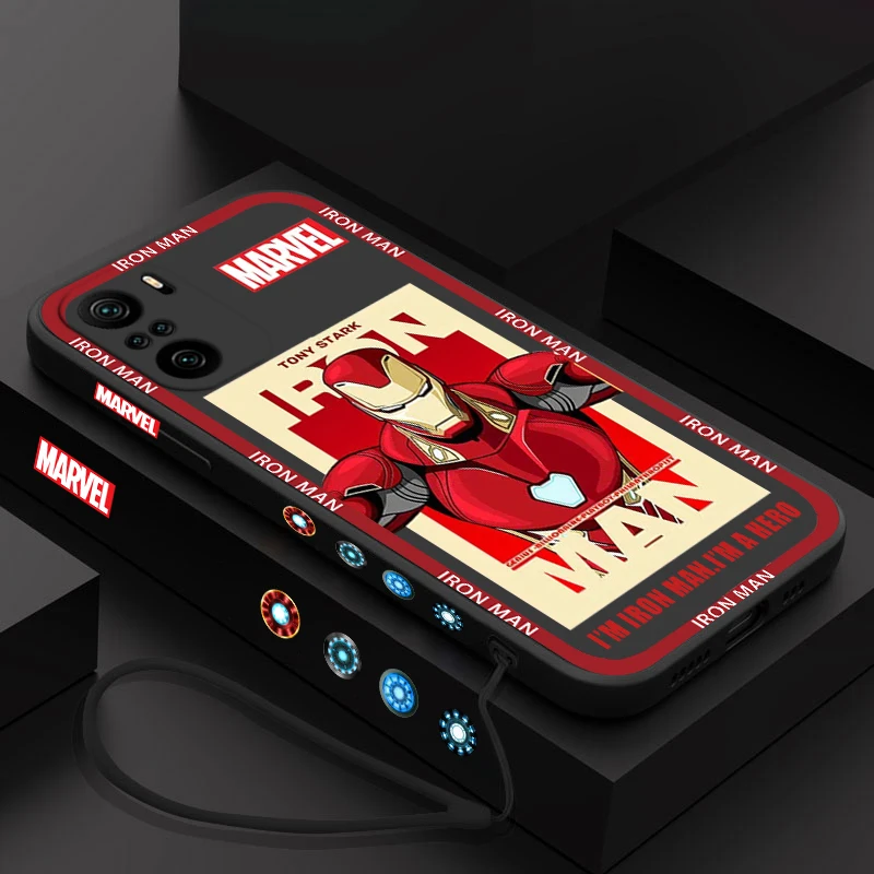 

Cool Iron Man Avengers Logo For Xiaomi Redmi Note 13 12 12Pro 11 11S 11T 10S 10 Pro Plus 5G Liquid Left Rope Phone Case