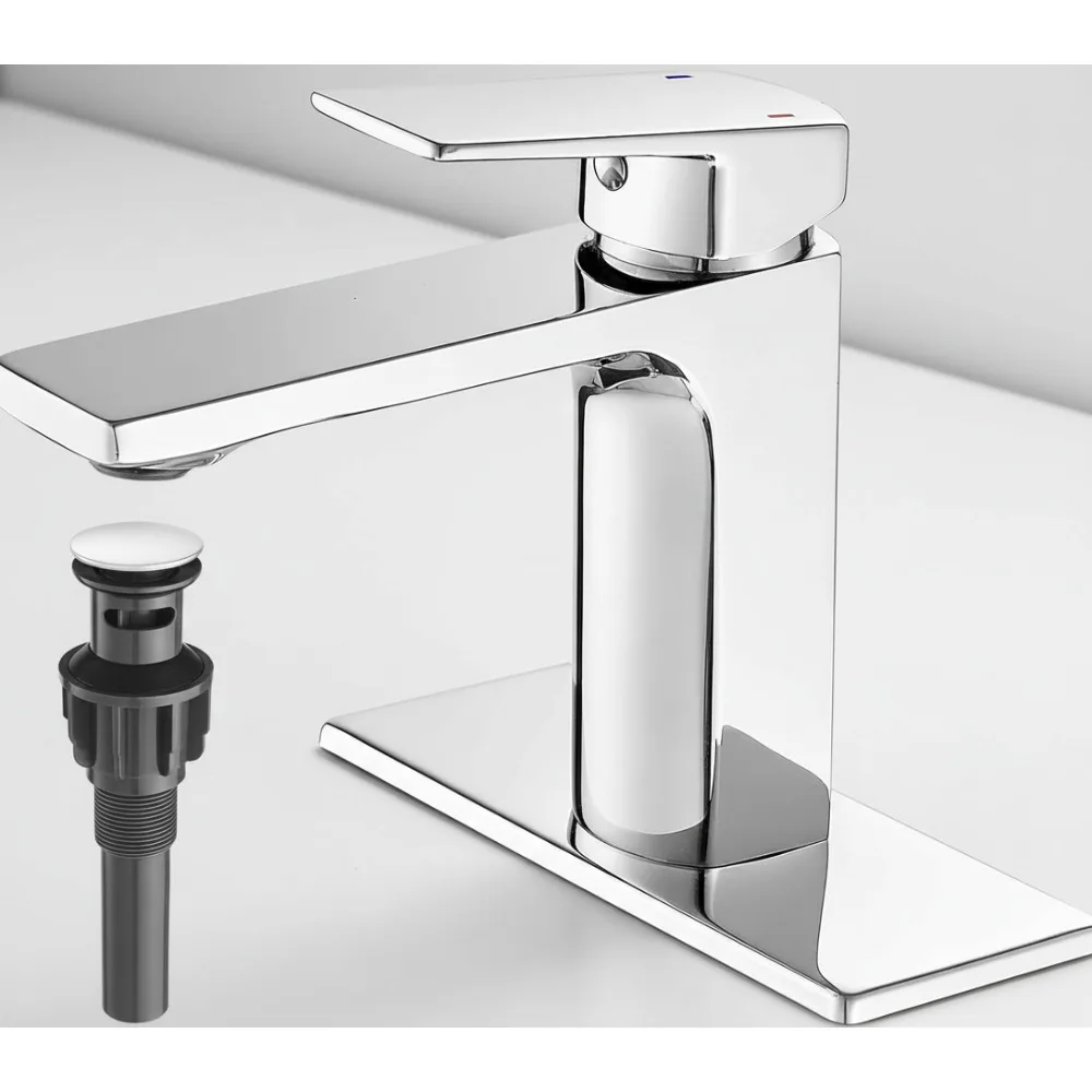 

Modern Chrome Single Handle Bathroom Faucet with Pop-up Drain, Easy DIY Installation for Home & RV