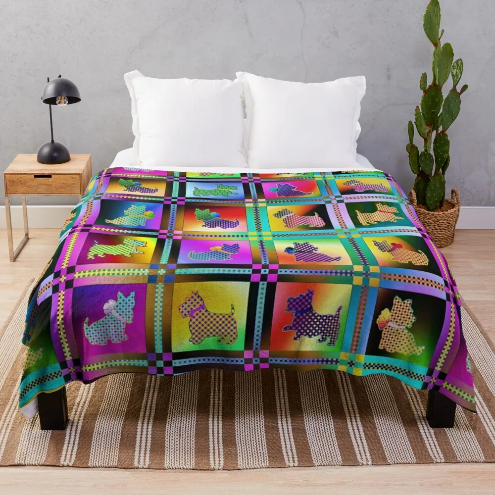 

Multicolored Squares, adorned with Puppies Throw Blanket Sofas Hairy decorative Stuffeds Blankets