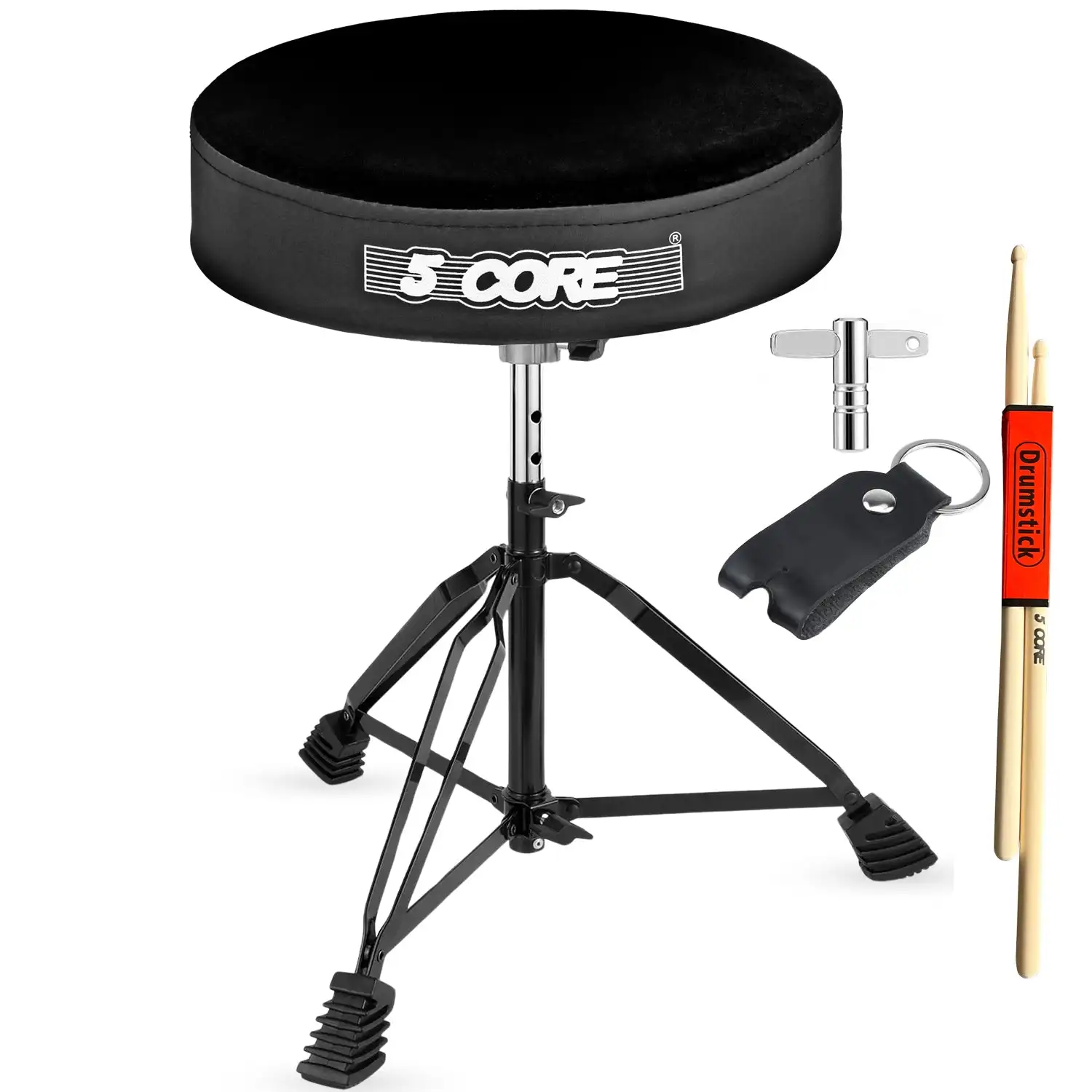 

5 Core Drum Throne 3" Thick Padded Comfortable Guitar Stool Drummer Chair Adjustable Musician Seat DS BLKCH VEL BLK
