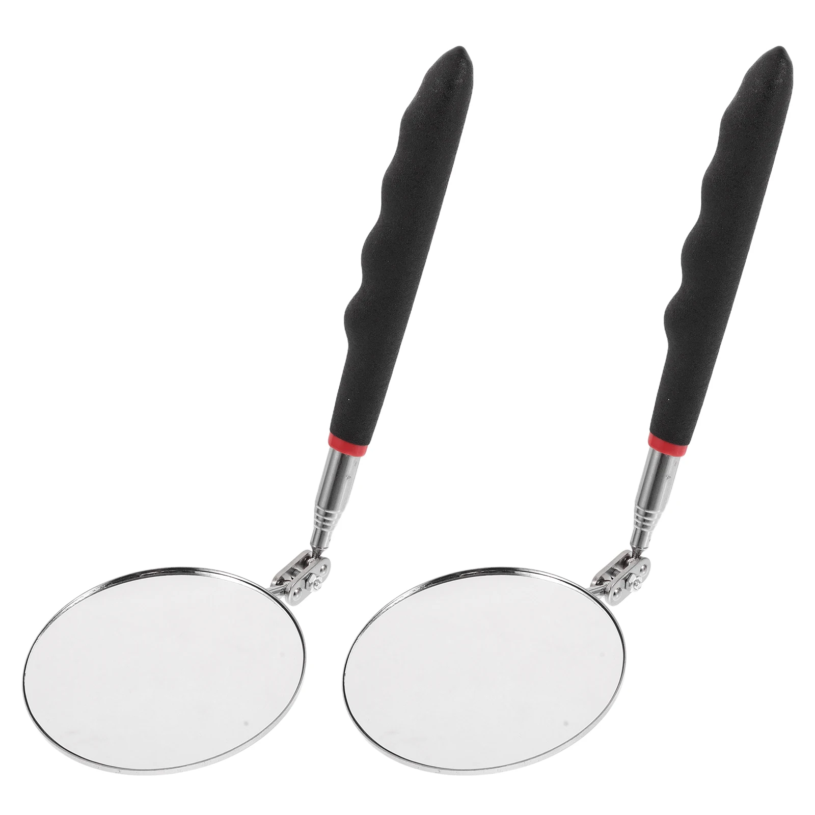 

2pcs Round Telescopic Inspection Mirror Metal Plastic Under Vehicle Checking Small Parts Observation Automotive Repair Tool