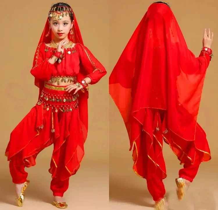 

2019 New 5pcs Children Belly Dance Costume Child Indian Dancing Sets Girl's Performance Clothing Dress For Kids