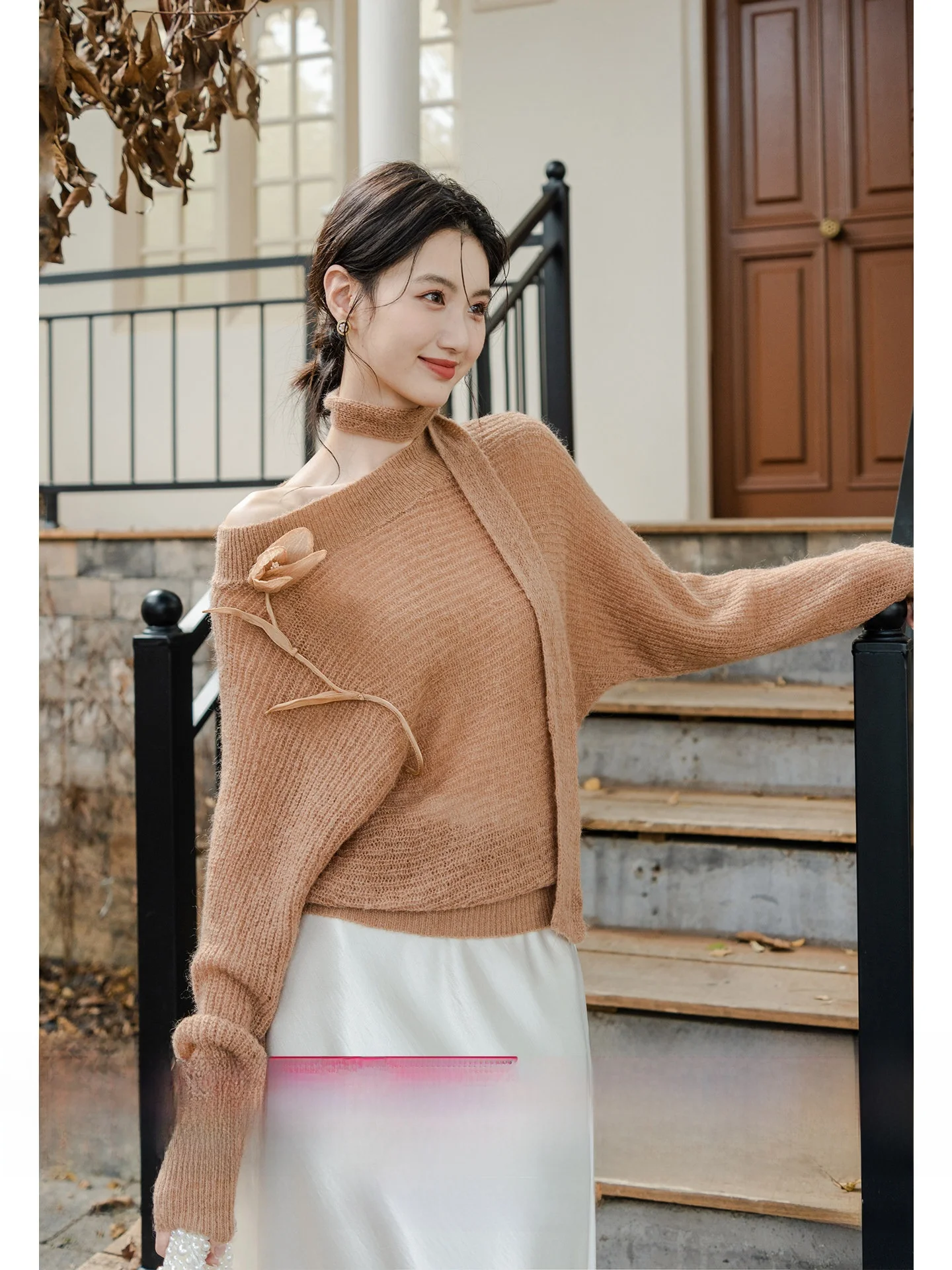 

oulder Bared Long Sve Knitted Top for Women Simple Sle Loose Fit Soft Acrylic Fiber Commute Suitable Warmth Regular Le...