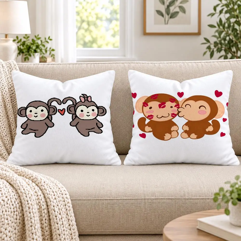 Happy Monkey Cushion Cover Short Plush Double-Sided Printing Sofa Bedroom Living Room Throw Pillow Cover Home Decor
