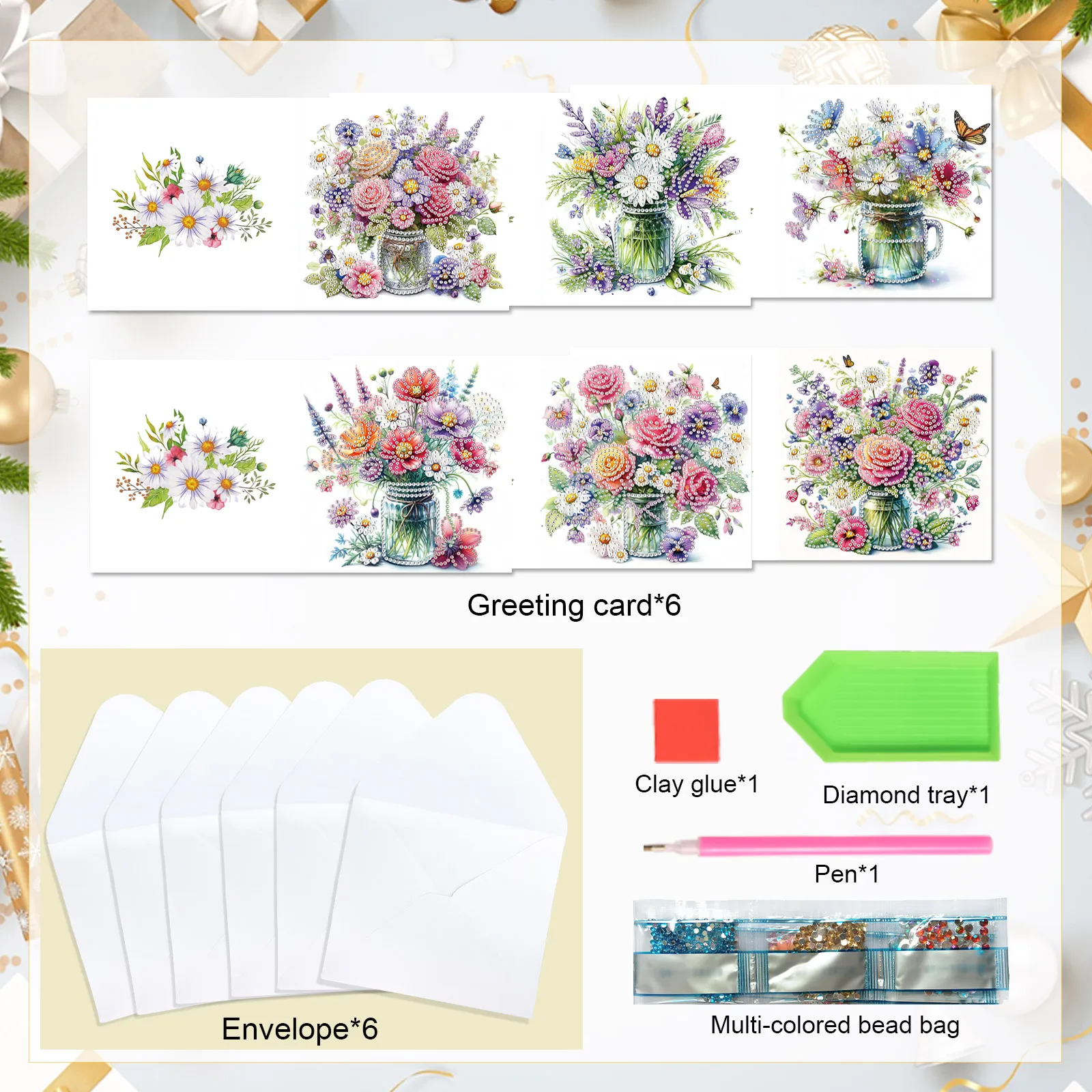 6PCS Diamond Art Painting Greeting Card Kit Diamond Art Greeting Cards,Flowers Special Shaped Diamond Greeting Card Art Gifts