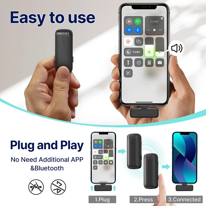 Ulanzi J12 draadloze lavaliermicrofoon reversmicrofoons set korte video-opname mini-microfoon voor iPhone Android live-uitzending