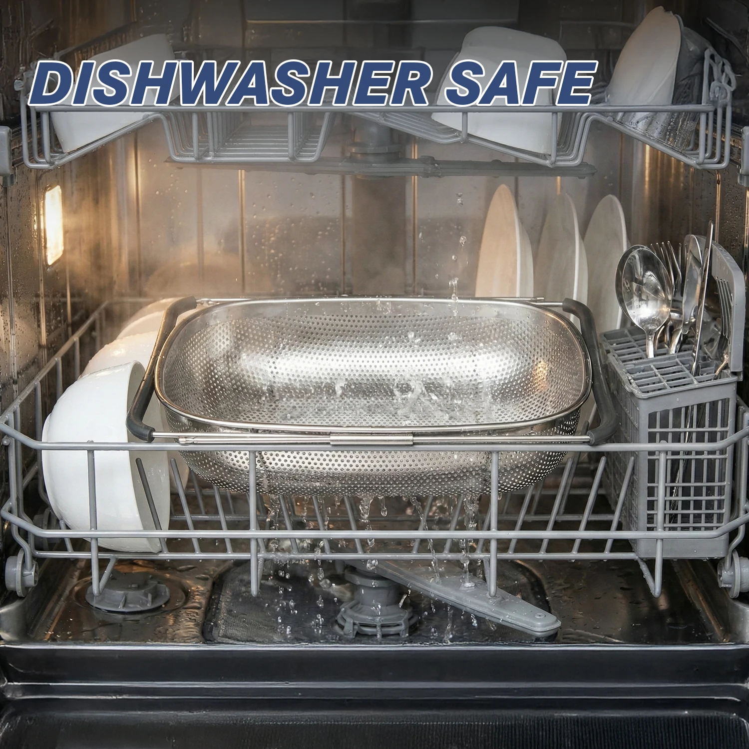 مجموعة مصفاة حوض من الفولاذ المقاوم للصدأ بمقبض تلسكوبي - سلة مصفاة شبكية معدنية لغسل الفواكه والخضروات #6