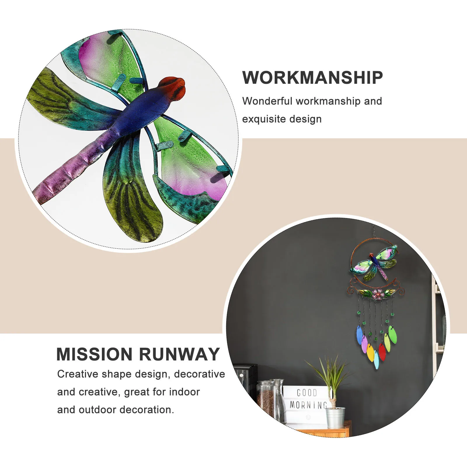 

1Pcs Metal Windbell Dragonfly Creative Iron Art Glass Sheet Pendant Garden Patio Lawn Outdoor Home Decoration