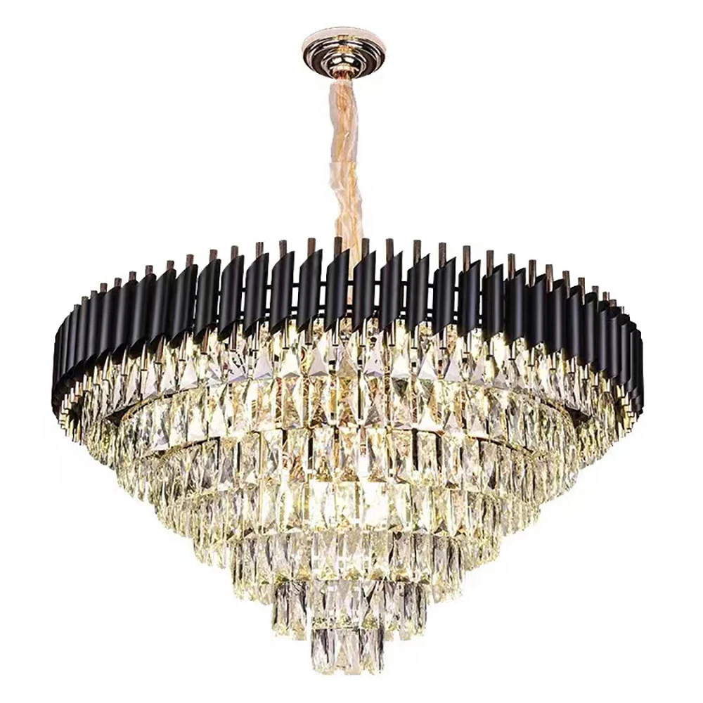 Luxury Crystal Chandeliers 2024 Black Home Decoration Lustre Dimmable LED Hanging Light Fixture for Living Room Decor