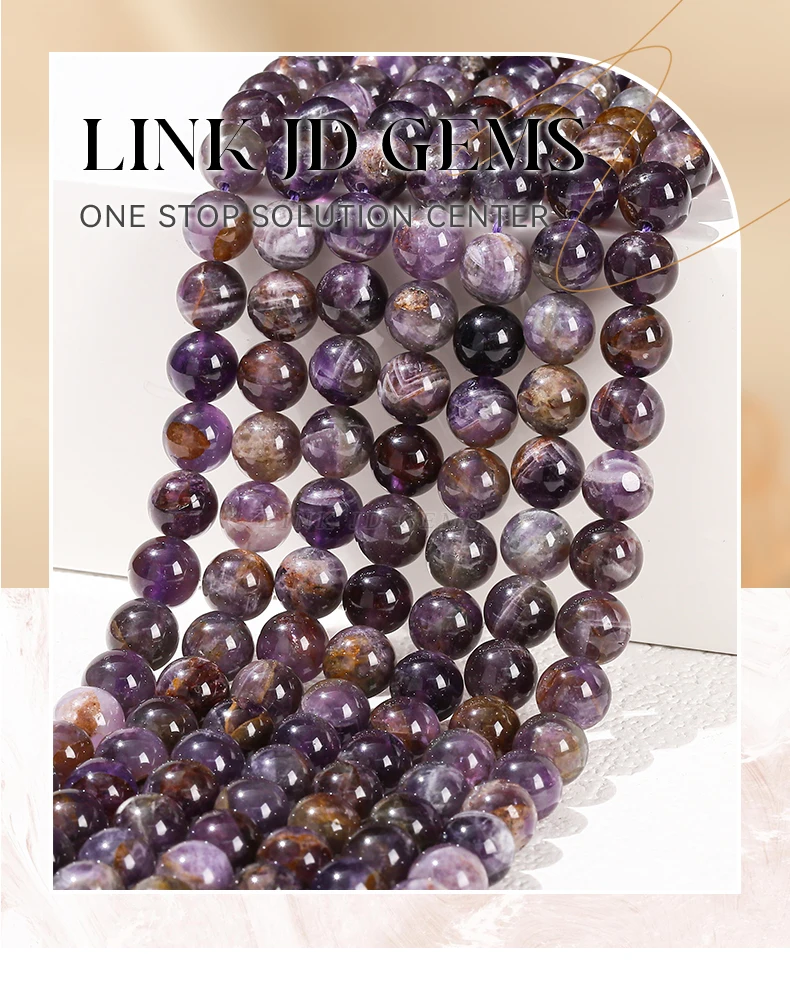 Großhandel 6 8 10mm Natürliche Geisteramethyst-Perlen Runde Lose Abstandsperlen Kristall für Schmuckherstellung DIY Halskette Armband Zubehör – Detail 1